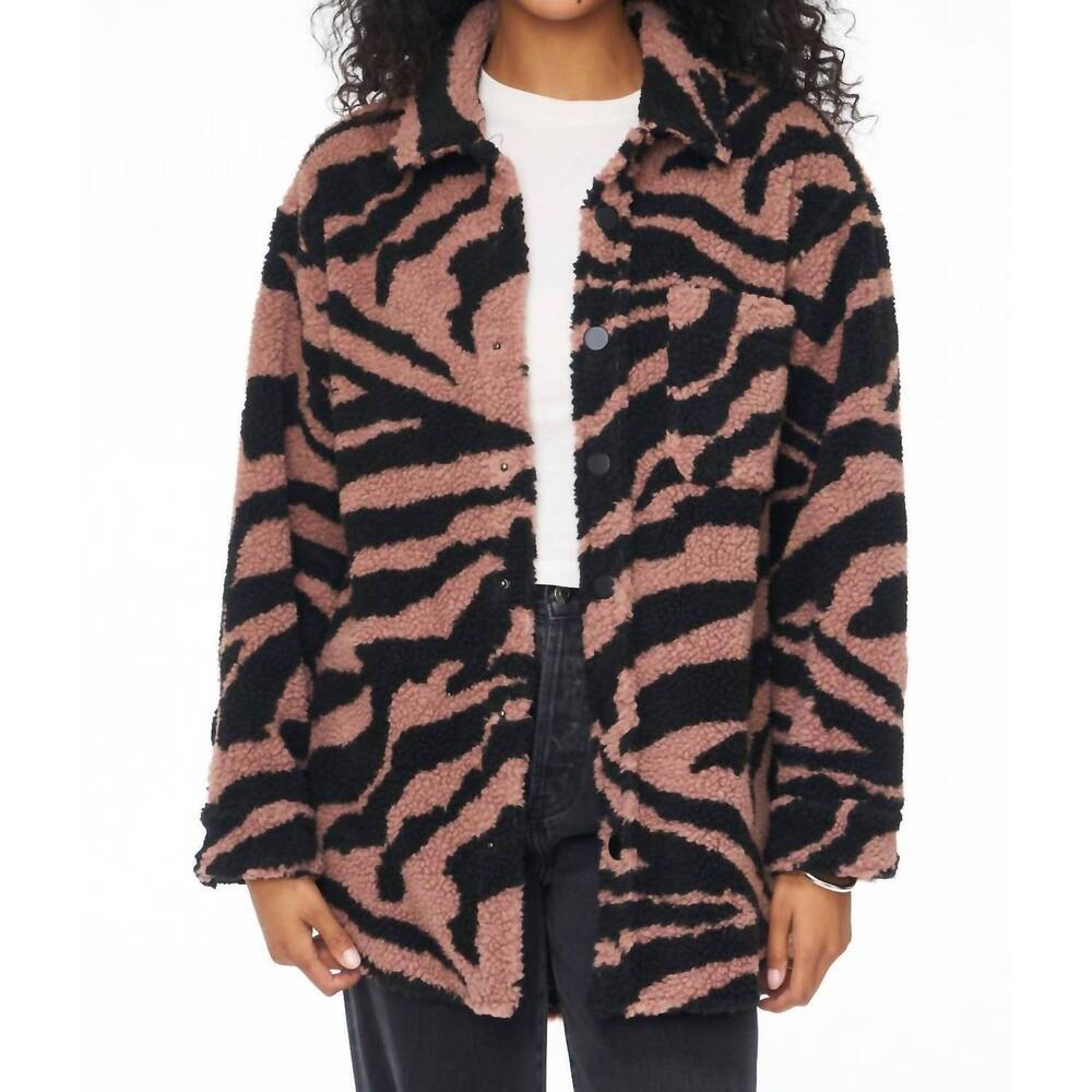NEW PISTOLA women's lynn oversized shearling jacket in clay zebra